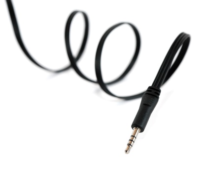 Long black cable with patchplug on white background
