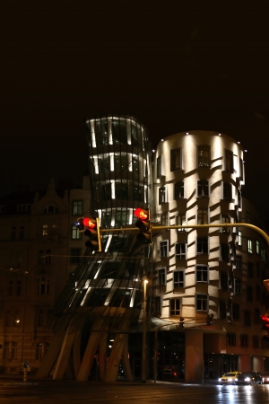 Famous modern Dancing Building at night. Prague,Czech Republicのeditorial素材