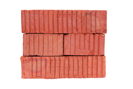 Stack of few red bricks on white background. Isolated with clipping path