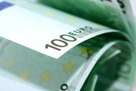 Closeup of one hundred European Union Currency rollの写真素材