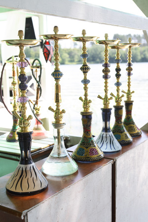 Nice Arabian hookah set in a row outdoor