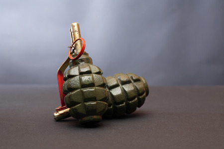 World War II Soviet equipment. Hand grenades on dark backgroundの写真素材