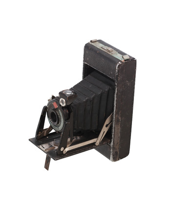 Old film camera on white background. Isolated with clipping pathの写真素材