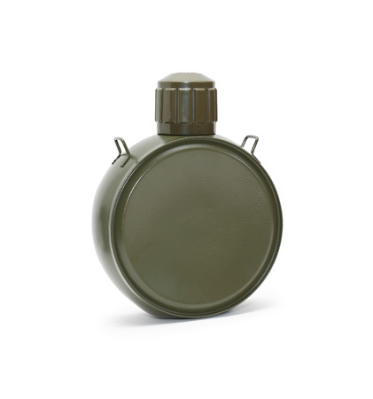 Modern hiking metal flask on white background.の写真素材