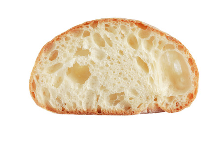 Slice of wheat bread isolated on white background.