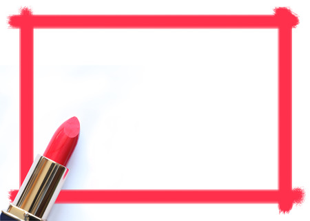 Frame drawing on white background with red lipstickの写真素材