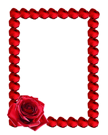 Nice picture frame made from red rose petals on white backgroundの写真素材