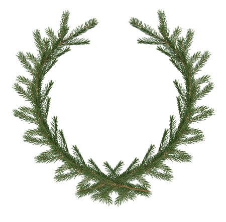 Christmas decoration. Fir twigs as wreath on white backgroundの写真素材