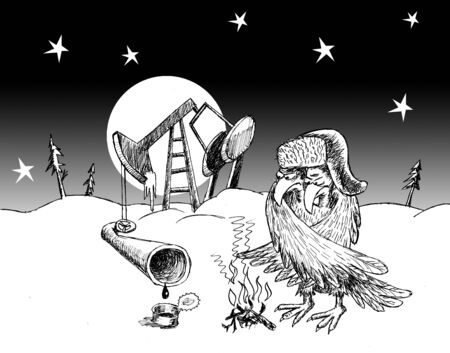 End of oil in Russia. Hand drawn cartoon with ink and pen on paperの写真素材