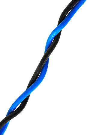Blue and black electric cable isolated on white backgroundの写真素材