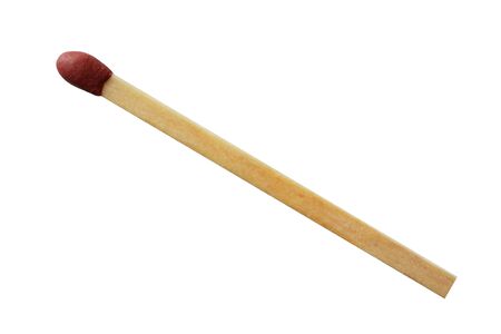 One wooden matchstick isolated on whiteの写真素材