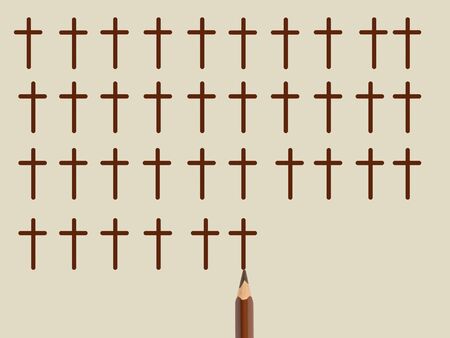 Brown pencil draws set of cross as death symbol on gray backgroundの写真素材