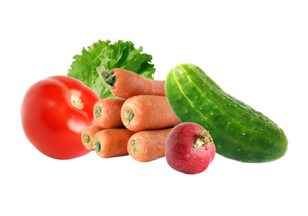 Set of various freshness raw vegetables on white backgroundの写真素材
