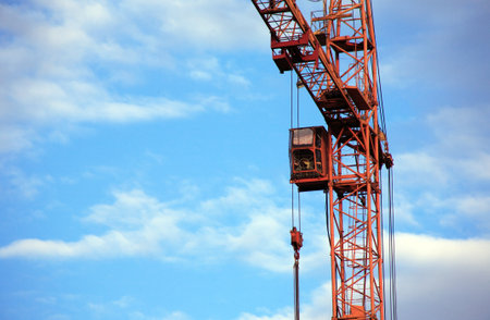 Composition of modern construction with building walls and craneのeditorial素材