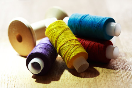 Diversity sewing set on old wooden backgroundの写真素材