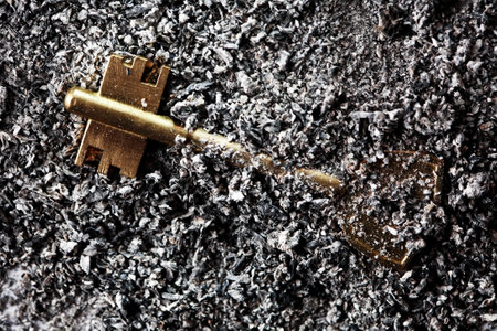 fire concept. Key on nice gray ash backgroundの写真素材