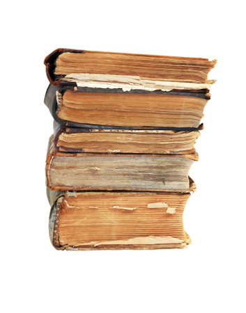 Set of various old books on white background isolated with clipping pathの写真素材