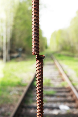 An abandoned old railway in the middle of the forestの写真素材