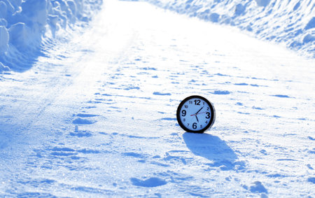 Hours on a deserted winter roadの写真素材