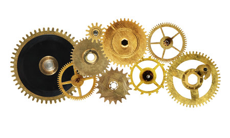 Teamwork concept. Set of various gears on white backgroundの写真素材
