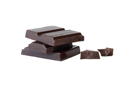 Stack of chocolate bars isolated on white background with clipping pathの写真素材