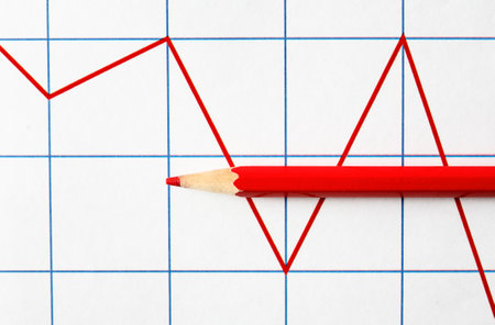 Business concept. Red pencil on the background of the diagramの写真素材