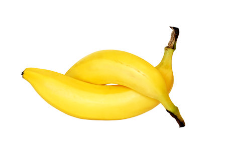 Two ripe bananas isolated on white background with clipping pathの写真素材