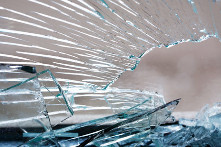 Closeup of shattered windowの写真素材