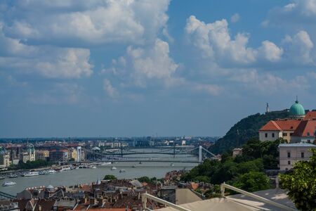 Beautiful view of city landscape and the river in the Budapest in the summer. Tourism in Europeの写真素材