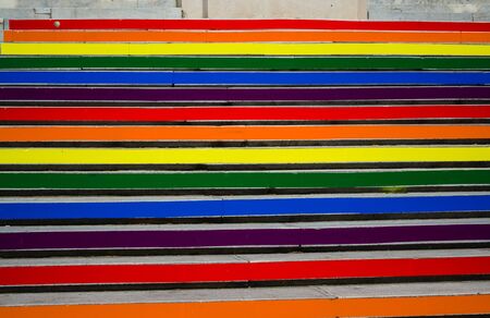 Big city ladder in bright colors of the rainbow. Pride and flag of freedomの写真素材