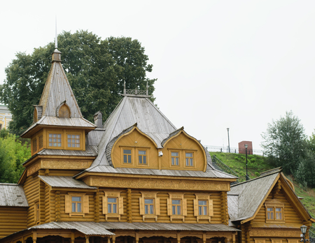 large and beautiful house of wood in the forestのeditorial素材