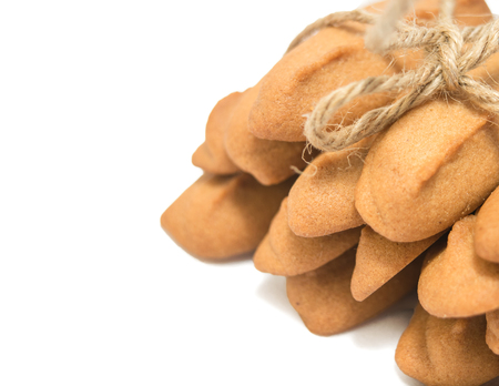 Homemade gingerbread cookies isolated on white background. Homemade baking.の写真素材