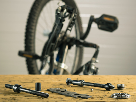 Mountain bike set into position for repair.の写真素材