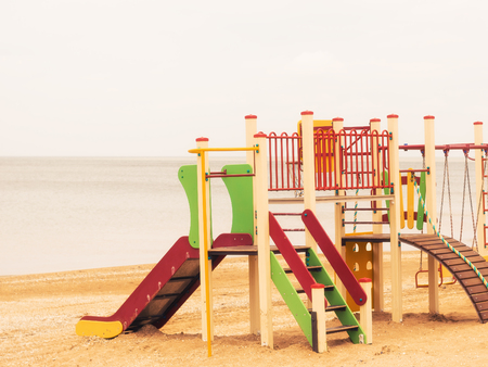 Colorful Playground for children on the beach. Entertainment for children on the beach.の写真素材