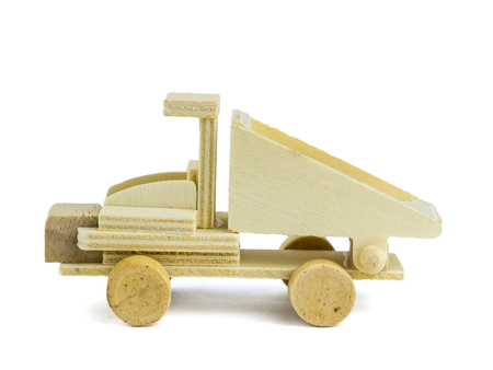 Truck model made of wood isolated on white background.の写真素材