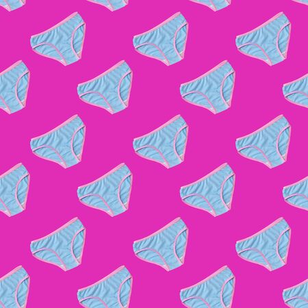 Seamless pattern of blue women's fashion panties. Sexy lingerie.