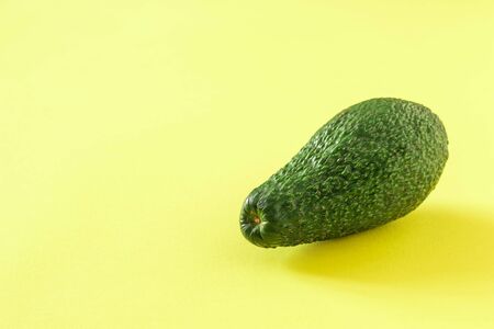 Large fruit of ripe avocado on a yellow background. Delicious tropical vegetable.