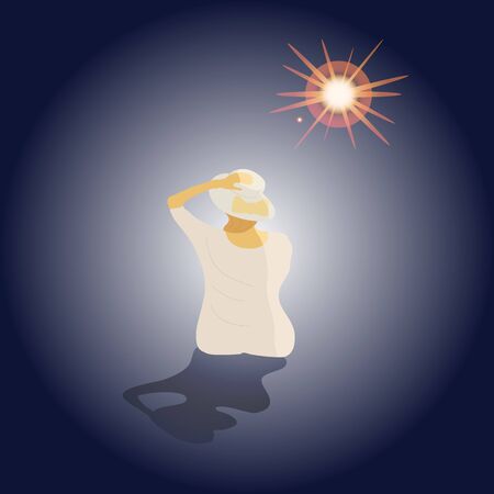 Female silhouette with a star on a dark background. Image of a woman in dreams.のイラスト素材