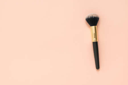 Makeup brush with black and white bristles on a pastel background. Make-up device.の写真素材