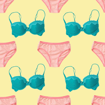 Seamless pattern of bras and women's panties. Women's underwear.