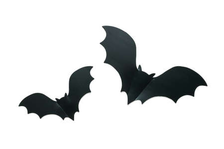 Silhouette of two bats isolated on a white background. Background for Halloween.