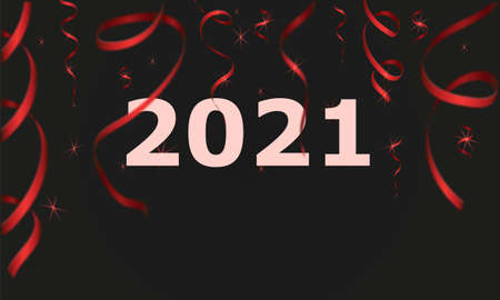 Red streamer ribbons with sequins and the inscription 2021 on blackのイラスト素材