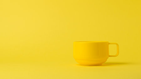 Yellow stylish bowl on a yellow background. The style of minimalism.の写真素材