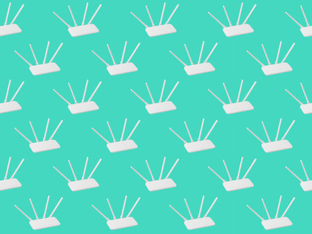 Seamless pattern of wireless routers on a light green background. The concept of wireless signal propagation.の写真素材