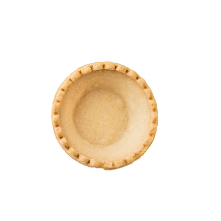 Top view of an empty tartlet isolated on a white background. Baked goods for snacks.の写真素材