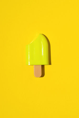 Yellow  on a stick on a yellow background. A popular summer snack.の写真素材