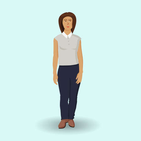 A woman in jeans and a short-sleeve shirt on a light background. Stylish female image.のイラスト素材