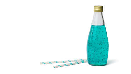 Two cocktail tubes and a bottle with an exotic cocktail isolated on a white background. An exotic refreshing drink.の写真素材