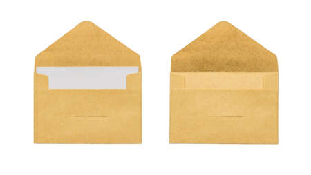 An empty postal envelope and an envelope with a letter isolated on a white background. The concept of mail correspondence. Flat lay.の写真素材
