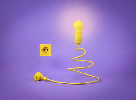 The concept of the New Year. Minimalism. Creative Christmas tree in the form of a light bulb with a...